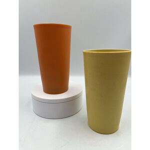 Vintage Tupperware Tumblers 8oz Harvest Orange Yellow Set of 2 Cups COLLECTIBLE